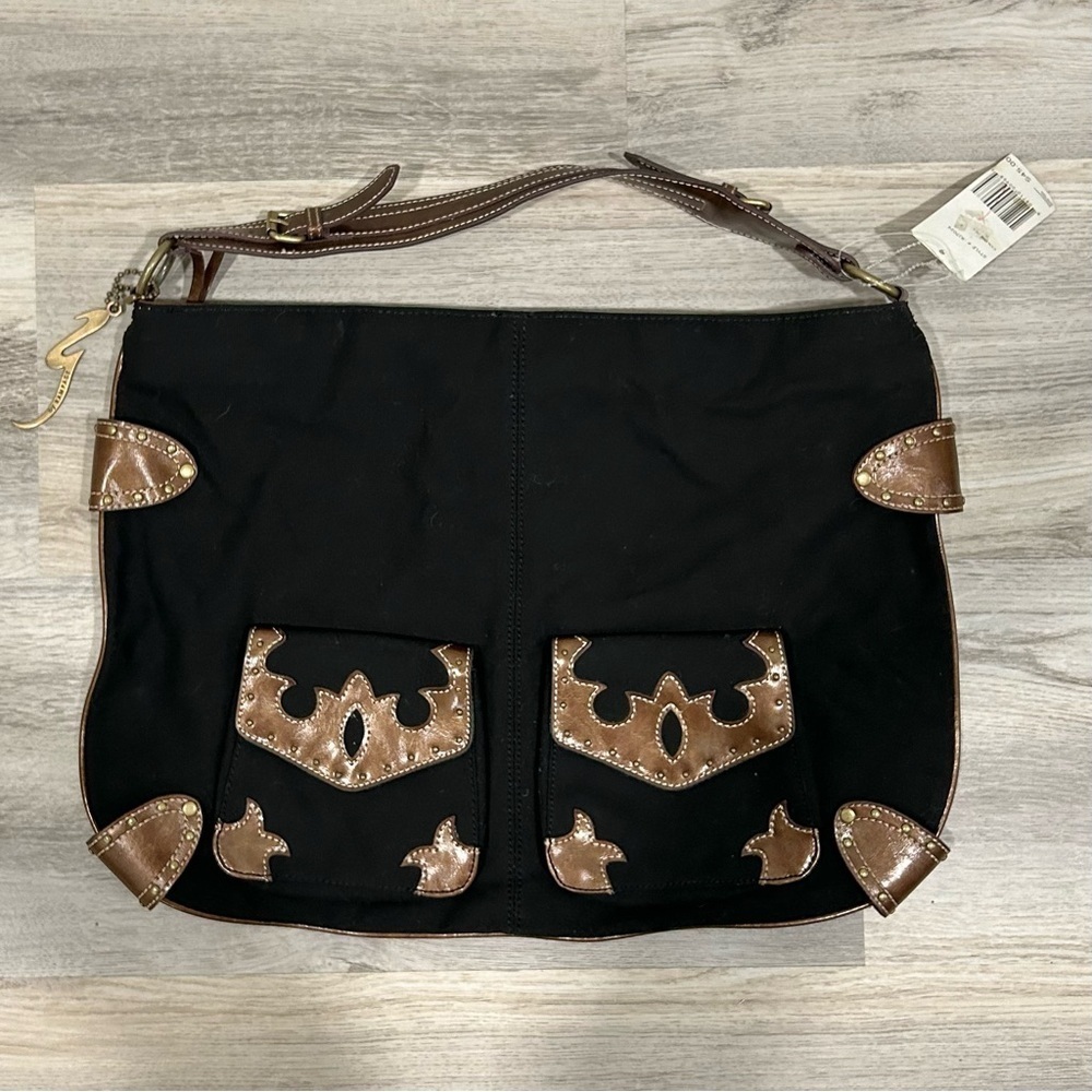 NWT Rampage Fifty Five Large Western Shoulder Bag Purse Black Brown Adjustable
